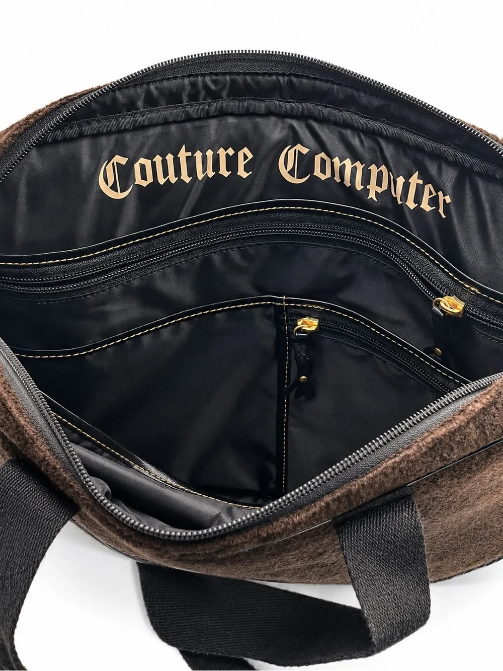 Vintage Y2K Juicy Couture Computer Bag Black Terry Cloth Laptop Messenger